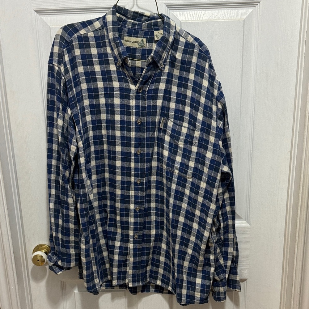 Classic Navy and Cream Plaid Men's Shirt